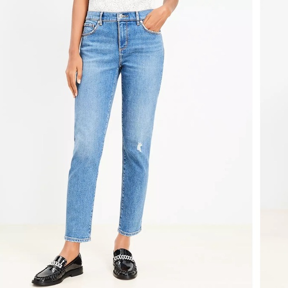 LOFT Denim - LOFT | Destructed Super Soft Girlfriend Jeans in Mid Stone Wash